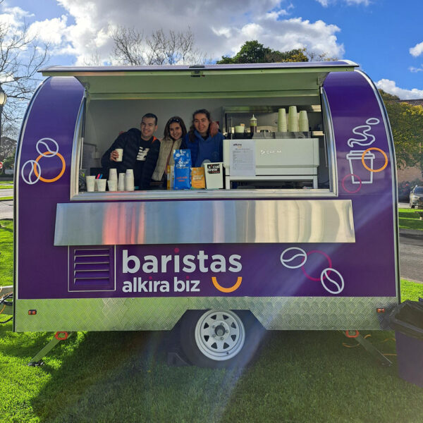 A photo of participants in the Alkira coffee trailer.