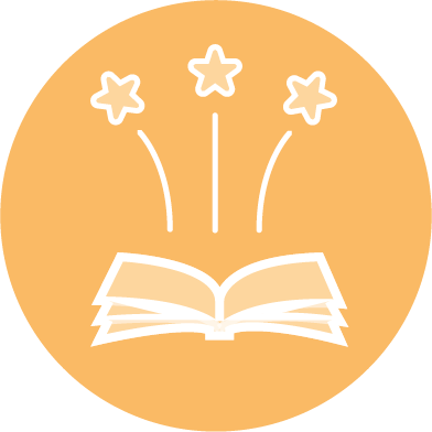 An icon of a book with fireworks coming out of it.