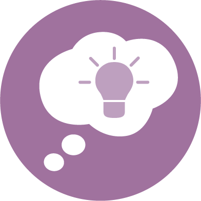 An icon of a thought bubble with a lightbulb.