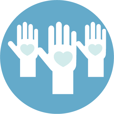 An icon of hands reaching up to symbolise working together.