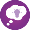 Purple thinking bubble with an idea lightbulb inside it